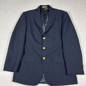 Orvis Mens Navy Blue Gold Button Blazer Suit Jacket 40R Made in USA Nautical
